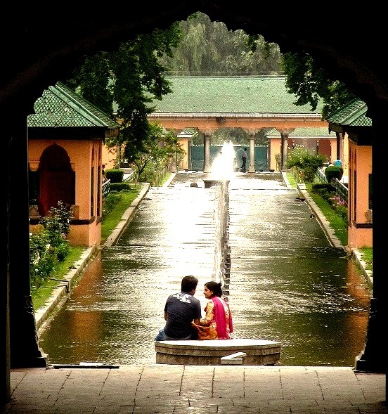 Romance in Shalimar Bagh Gardens near Srinagar, India