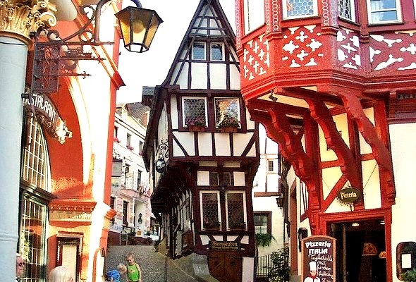 Beautiful timber-framed buildings in medieval Bernkastel-Kues, Germany