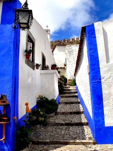 Stone paved stairway street at Obidos, District of Leiria, Portugal