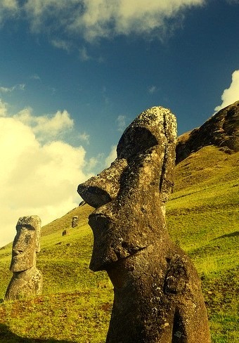 Moai statues in Rano Raraku crater, Easter Island, Chile