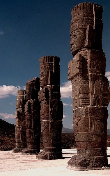 Toltec warriors columns in the ancient city of Tula in Hidalgo, Mexico